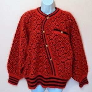 VTG Rafiana Faux Wrap Red Sweater Soft Fuzzy Angora Wool Blend Buttons Dolman M